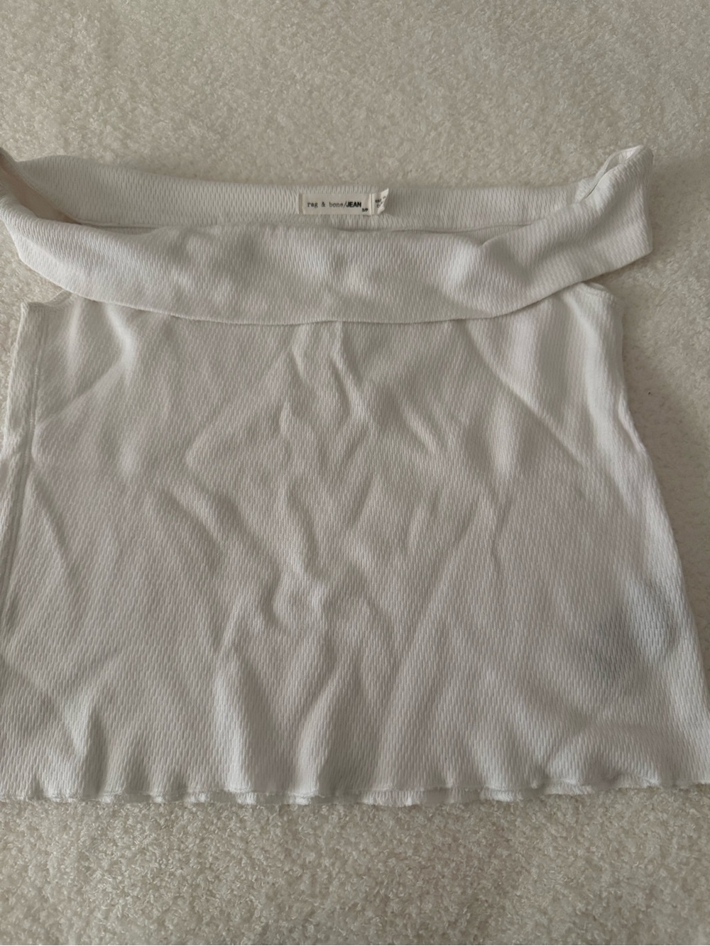 rag & bone White Ribbed Off-Shoulder Mini Skirt